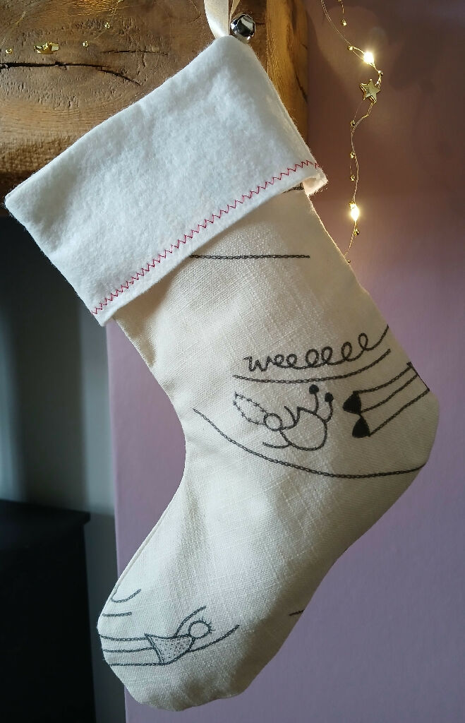 Small Linen Stocking (R) with Hand-Stitched Detail, Reverse