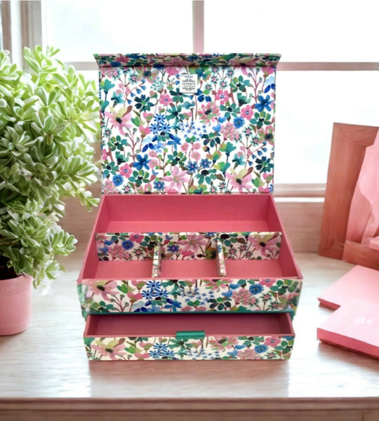 Liberty London Dreams of Summer Trinket Box | Handcrafted Fabric Organiser with Drawer | Luxury Floral Jewellery & Stationery Case | Gift for Her