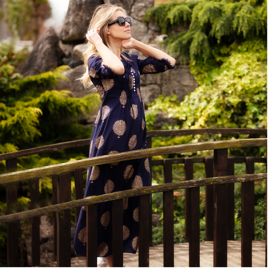 Cotton Annabel Maxi Dress in French Navy