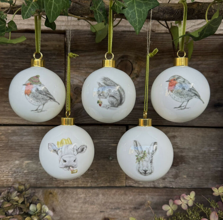 Fine Bone China Festive Hare Christmas Bauble Decoration