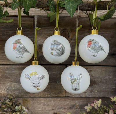 Fine Bone China Festive Hare Christmas Bauble Decoration