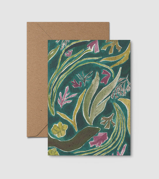 Drifting Seaweed Deep Green Mini Print Card - Seaweed Paper