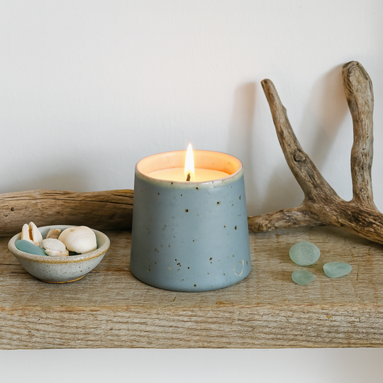 Speckled Clay Candle Pot with Refill - Satin Grey