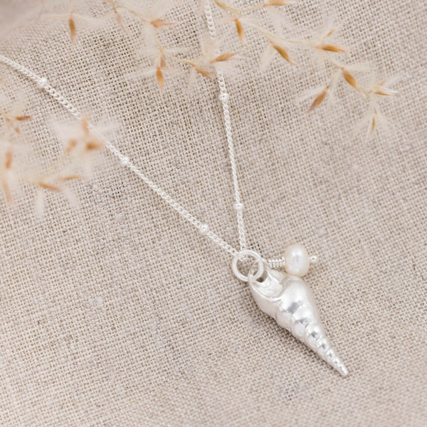 Silver Unicorn Shell & Pearl Pendant Necklace