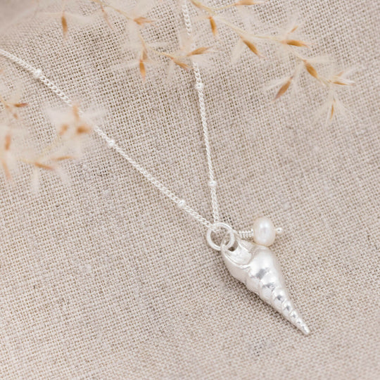 Silver Unicorn Shell & Pearl Pendant Necklace