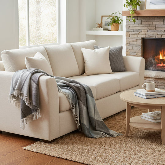 Multi Check Duck Egg Blue & Charcoal Pure New Wool Throw