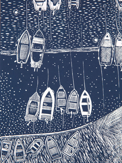 End of the Day, Portscatho Harbour, Limited Edition Lino Print