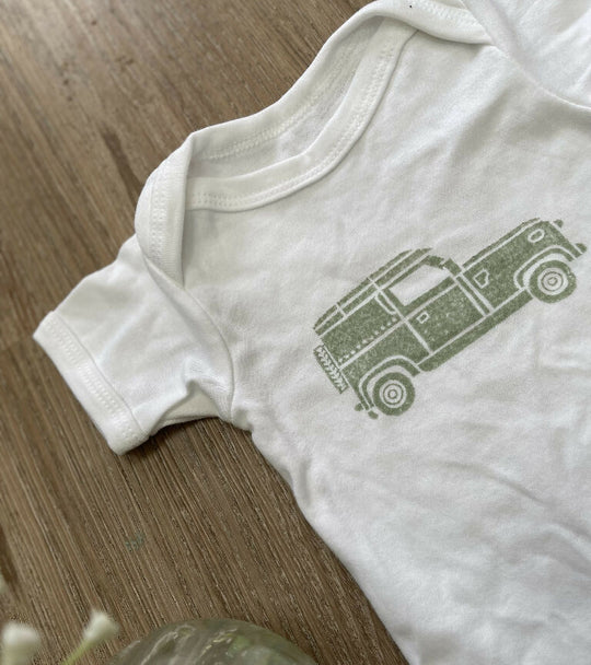 Hand Printed Land Rover Baby Grow