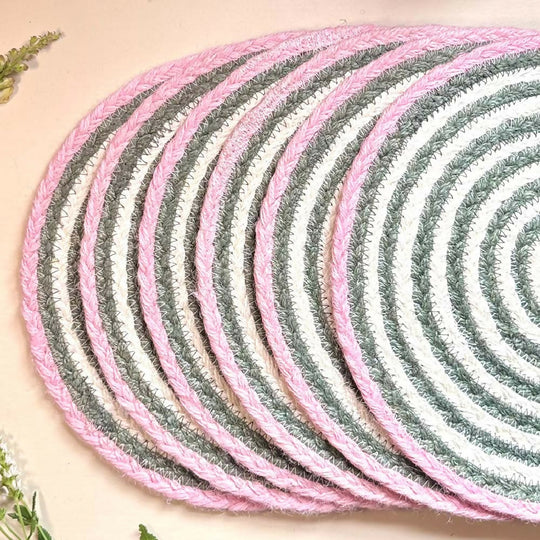 JUTE PLACEMATS - STRIPY FIG & WHITE (SET OF 6)