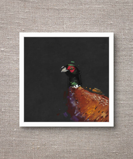 Burnished Gold - Pheasant Giclee Fine Art Print with Green Background