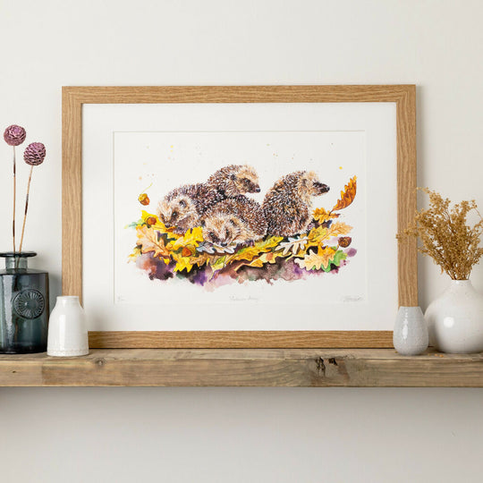 Hedgehogs Limited Edition Print 'Autumnal Snuggles' | Jina Gelder Illustration