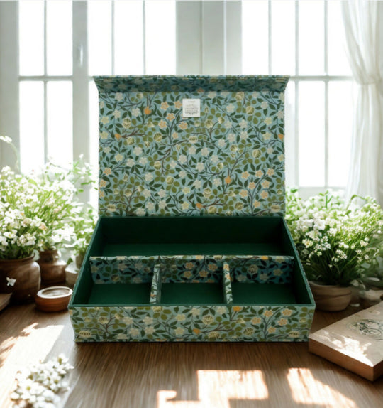 Handmade Clover Garden Box | William Morris Fabric Organiser with Magnetic Closure