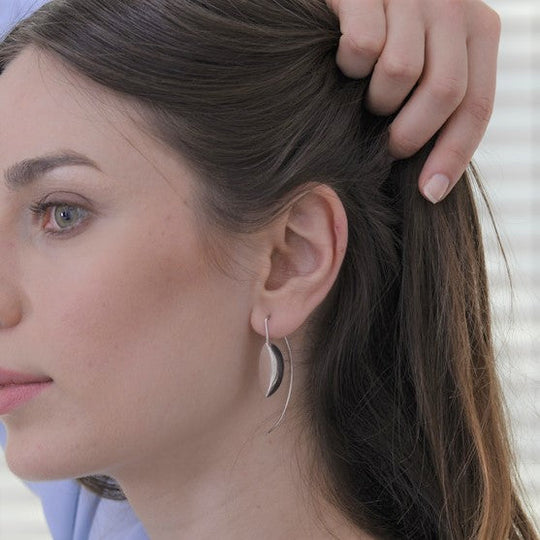 Silver Threader Hoop Earrings with a Marquise Shape Drop
