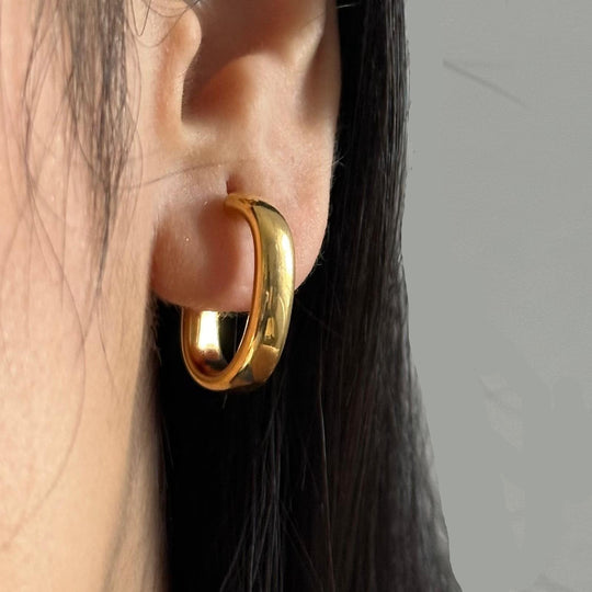 Gold Plated Silver Earrings - Oval Hoops