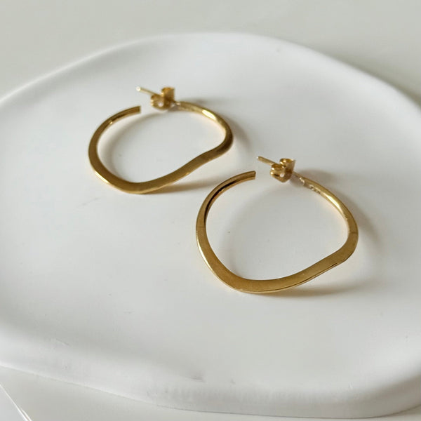Gold Plated Sterling Silver Wavy Hoop Earrings