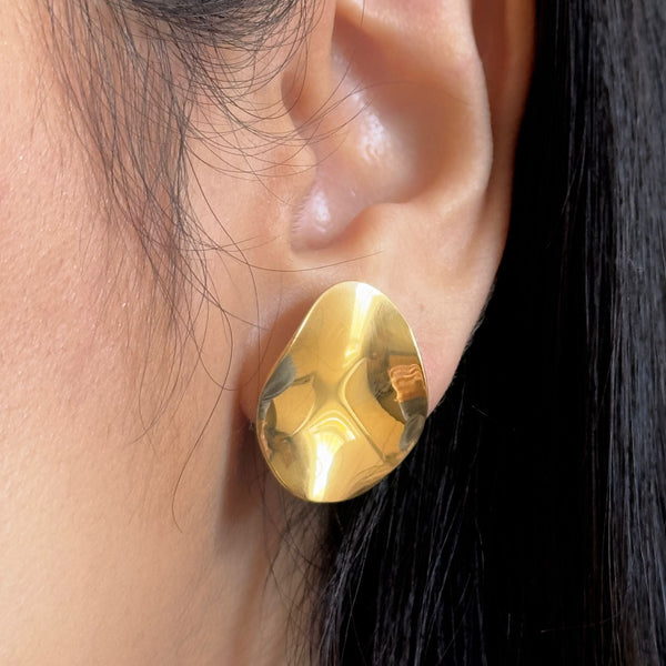 Large Gold Plated Sterling Silver Studs, Organic and Concave in Shape