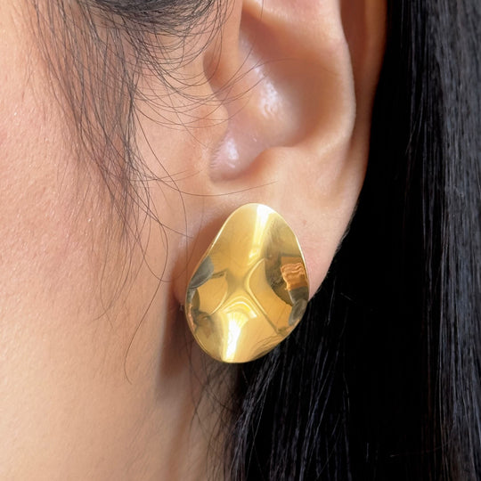 Large Gold Plated Sterling Silver Studs, Organic and Concave in Shape