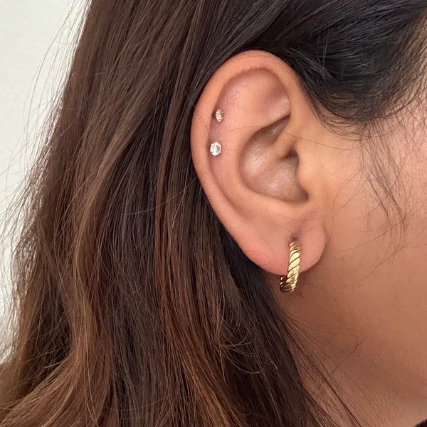 18k Gold Plated Sterling Silver Twisted Flat Rope Hoops