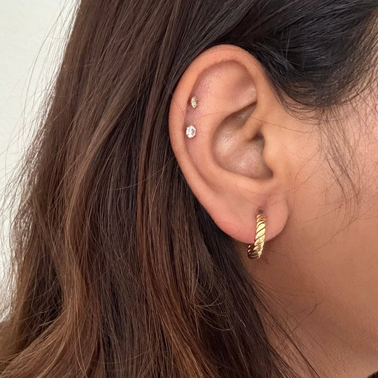 18k Gold Plated Sterling Silver Twisted Flat Rope Hoops