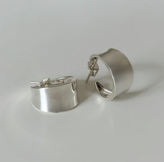 Wide Chunky Sterling Silver Hoop Earrings With Tapered Ends