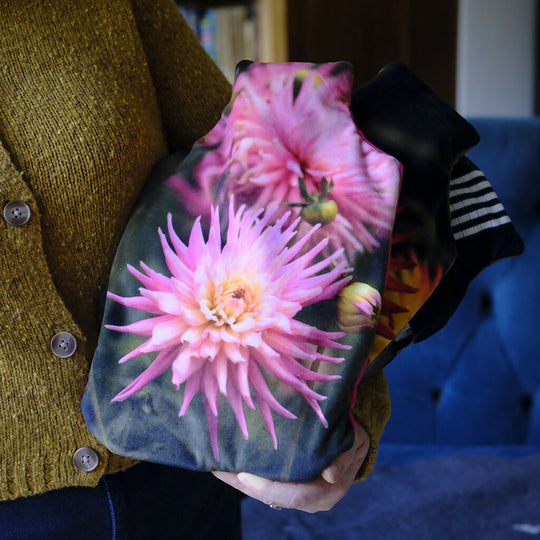 Pink Dahlia Velvet Hot Water Bottle