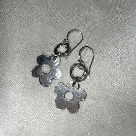 Flower Fine Silver Hoop Earrings
