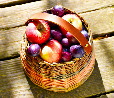 Fruit Picking Basket in Mixed willow with a Leather Handle