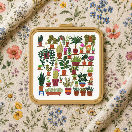 Plantopia Modern Hand Embroidery Kit with Pre Printed Fabric and Colour Pattern