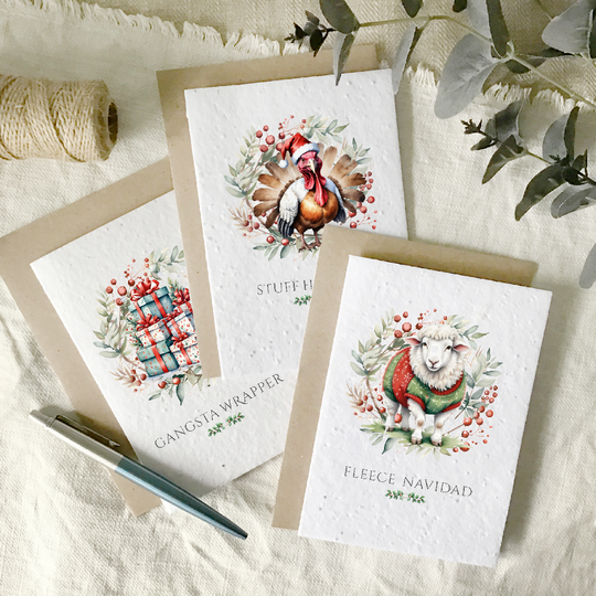 Multipack of 12 wildflower seed plantable Christmas cards - pun themed
