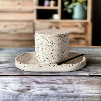 White Granite Candle Tray with Refillable Candle