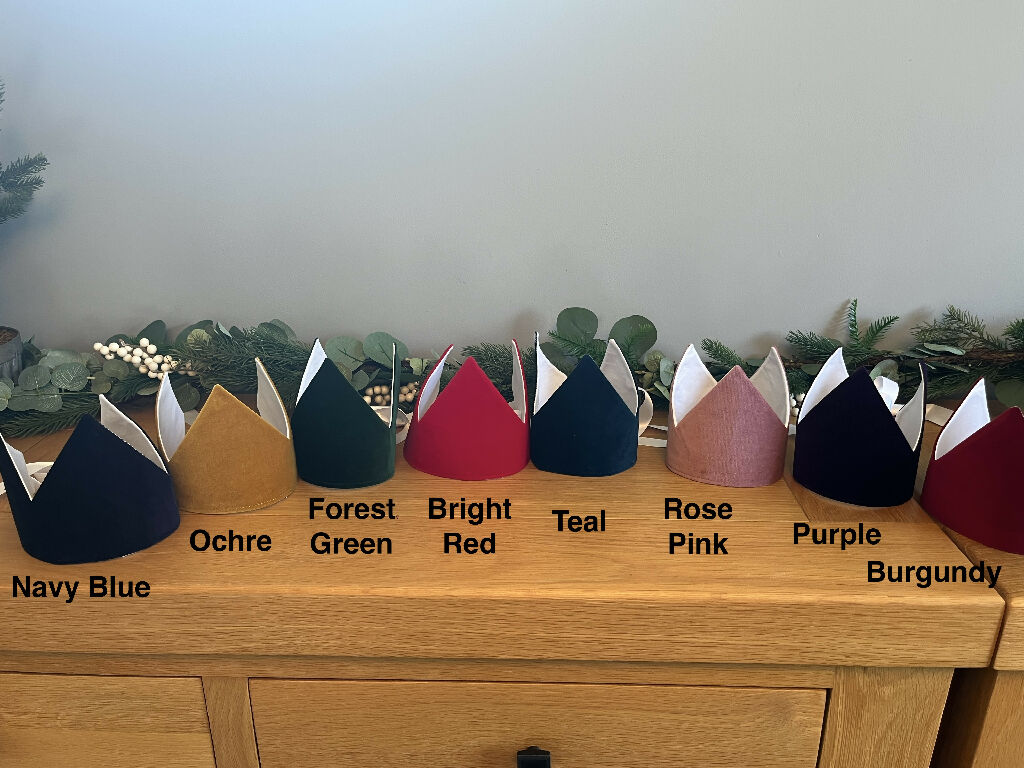 Luxury Velvet Christmas Cracker Hats/Crowns Eco and Reusable - 8 Colours