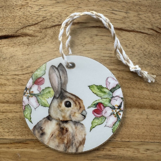 Spring Rabbit and Blossom Wooden Hanging Decoration