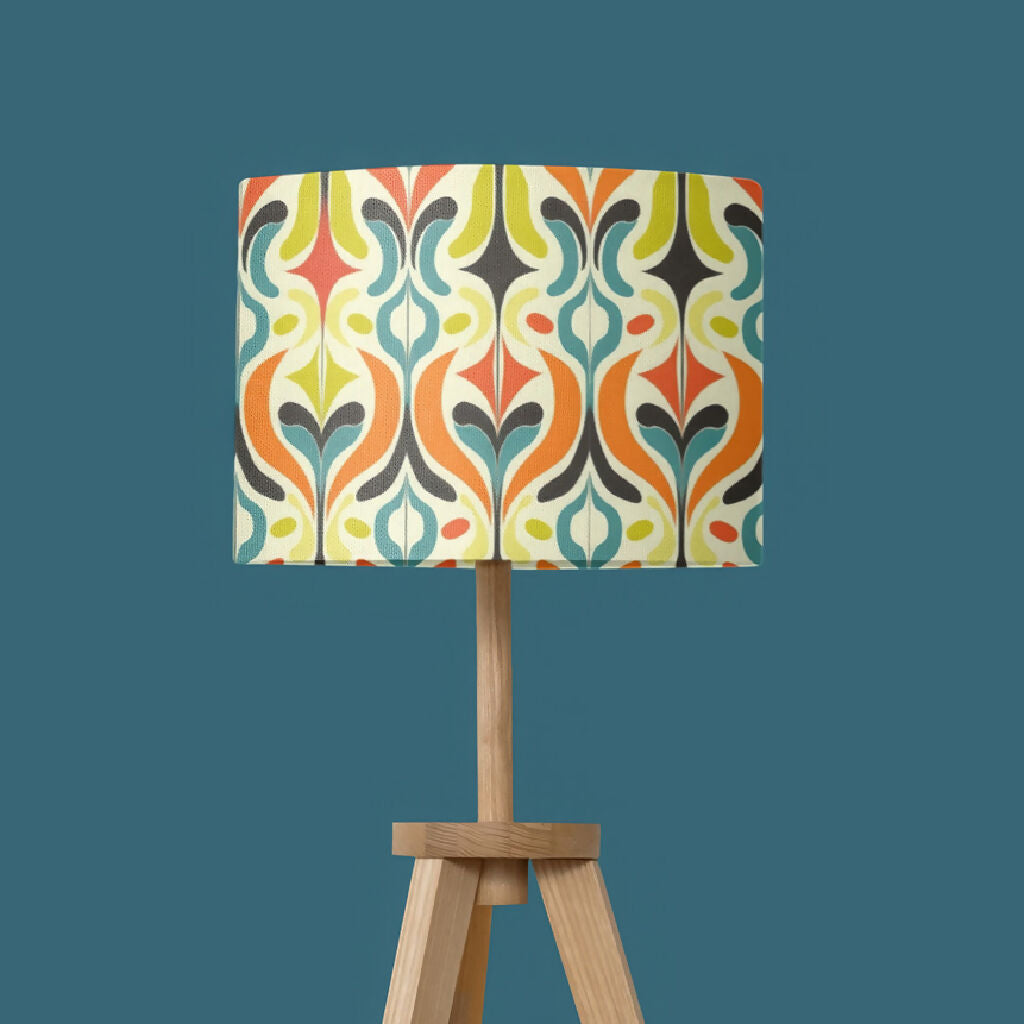 bright bold colorful lampshade handmade lime orange teal black retro pattern