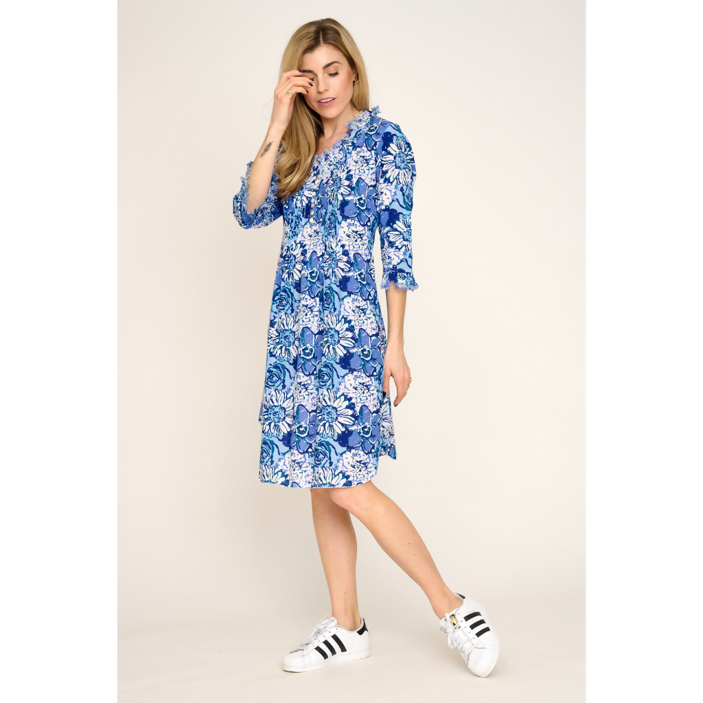 Annabel Cotton Tunic in Blue Seas & White Floral