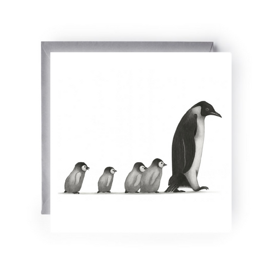 Elegant 'Follow Me Penguin' parent and child winter greeting card