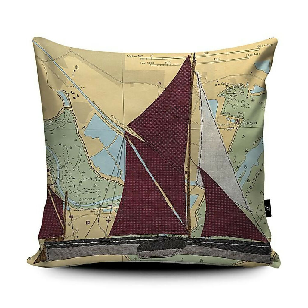 Barge at Maldon cushion Hannah Wisdom Textiles