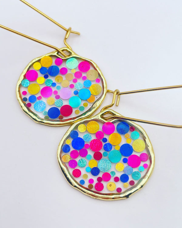 Small disco earrings with colourful sparkles