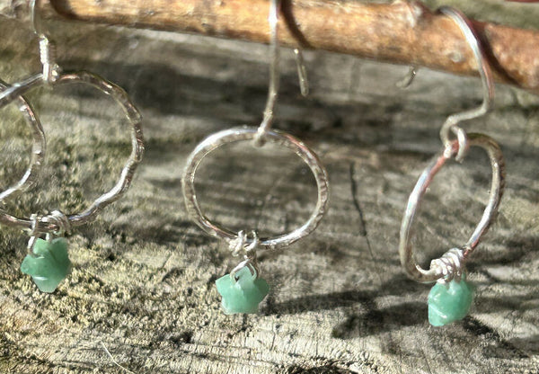 Emerald silver star earrings