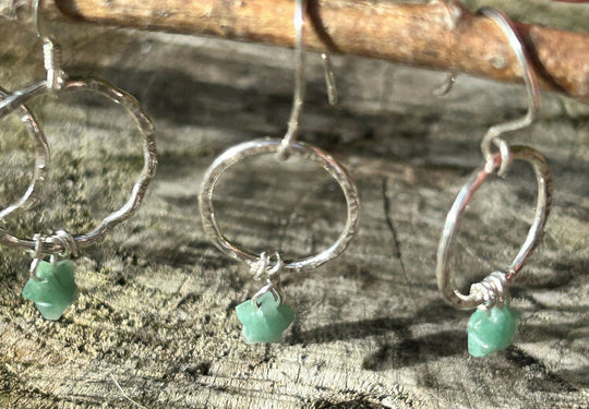 Emerald silver star earrings
