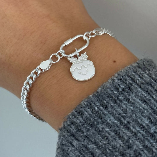 Silver Happy Christmas Pudding Charm Bracelet