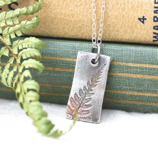Fern Leaf Silver Rectangle Pendant