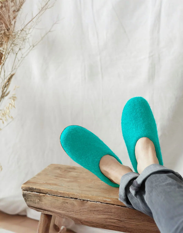 Women's Handmade Eco Felt Suede Sole Mule Slippers –  Sea Glass
