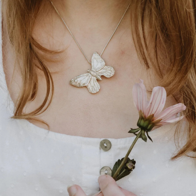 Large Silver Butterfly Pendant Necklace