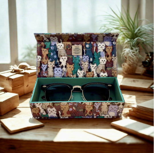 Handmade Cats Glasses Case | Multipurpose Fabric Box with Magnetic Closure | Gift Box
