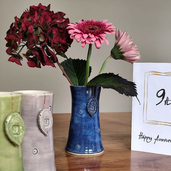 9th Pottery Anniversary Handmade Vase With Ceramic Tag