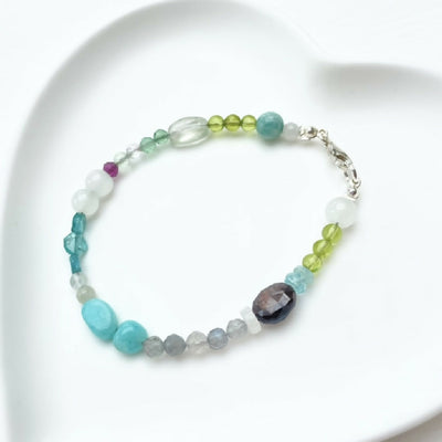 facetted mixed Gemstone Sterling Silver Bracelet