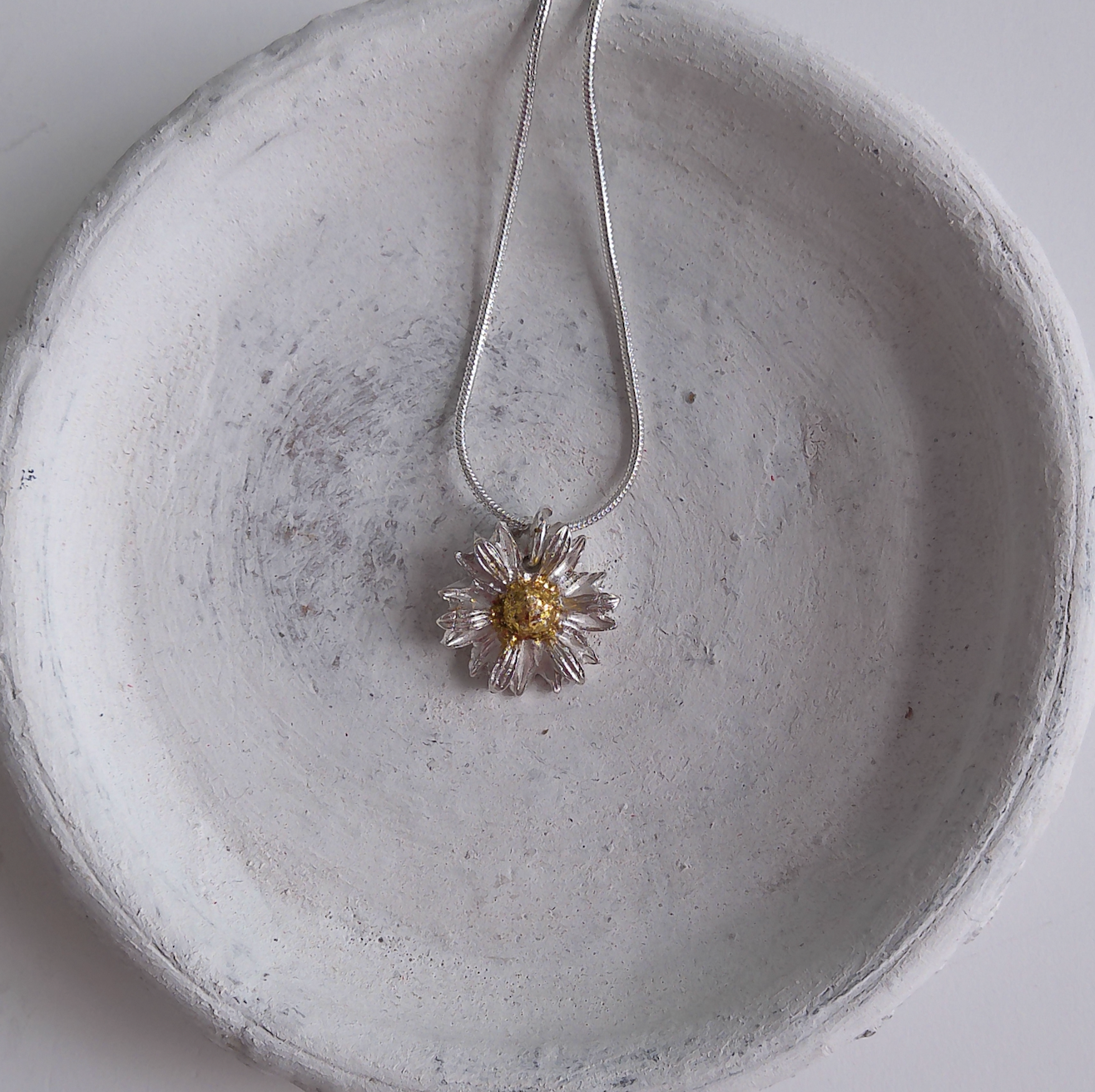 Hallmarked Solid Silver Gold Foil Flower Necklace