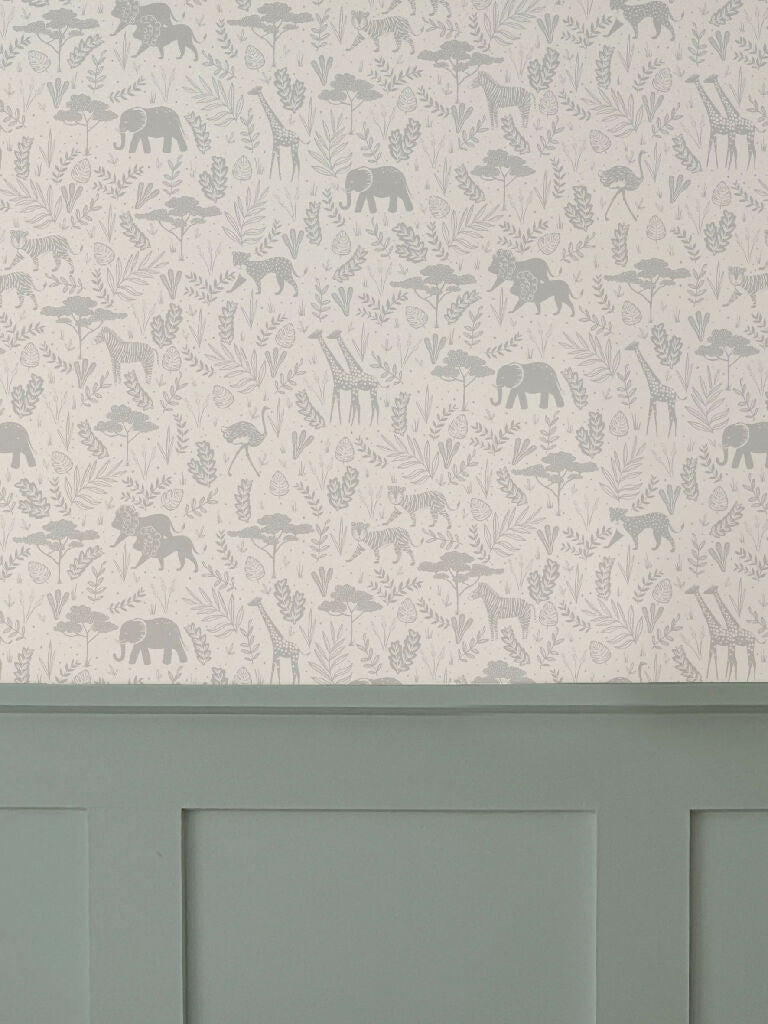 Wild Safari Wallpaper Grey Panelling