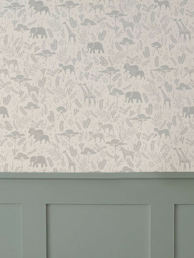 Wild Safari Wallpaper Grey Panelling