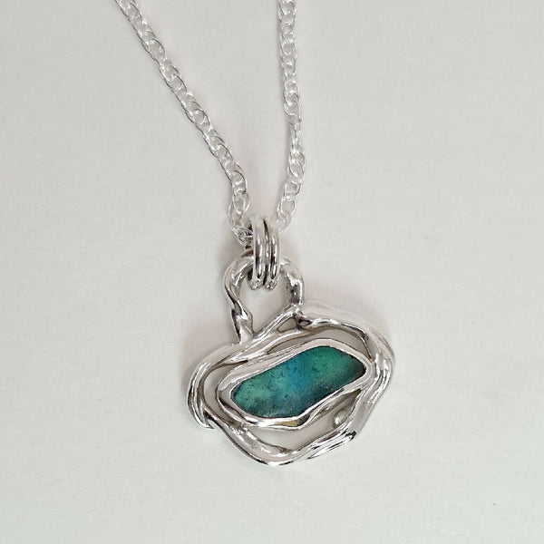 Light Teal Green Sea Glass & Silver Flow Necklace